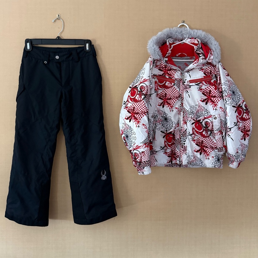 Spyder Kids' Red and White Winter Jacket with Black Pants